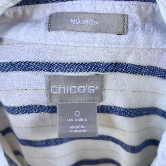 Chico's Women's White And Blue Striped 100% Linen Shirt Dress Size 0 (U.S. 4) - Picture 7 of 9